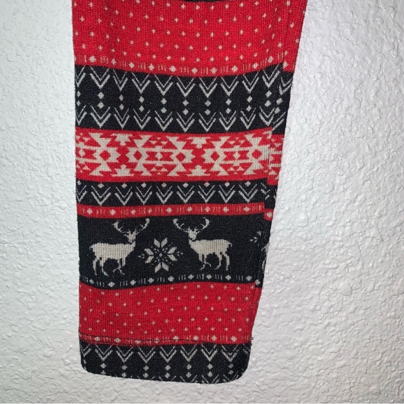 Pink Republic Christmas print Leggings Sz M snowflake reindeer Red white black - Picture 8 of 12